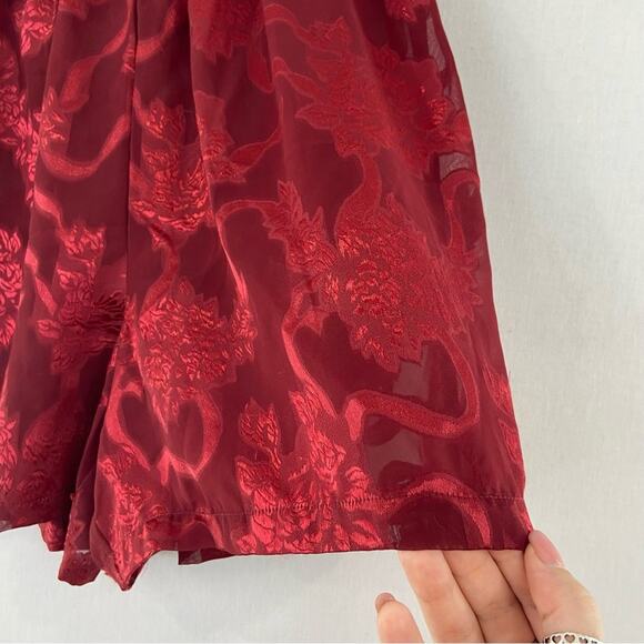 Vintage 80s Victoria Secret Red Pajama Set Small Sheer Metallic Floral Jacquard - Picture 8 of 11